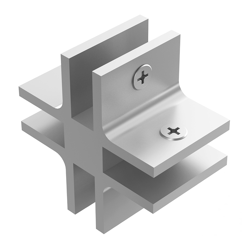 Conector para vidrio cruz con opresores Herralum