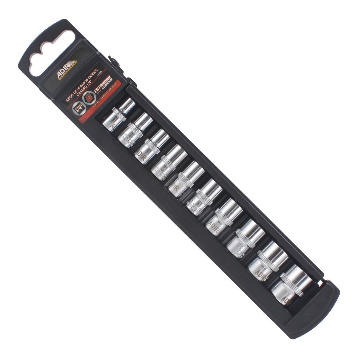 Juego de 10 dados cortos estándar mando 1/4" 11528 Adir