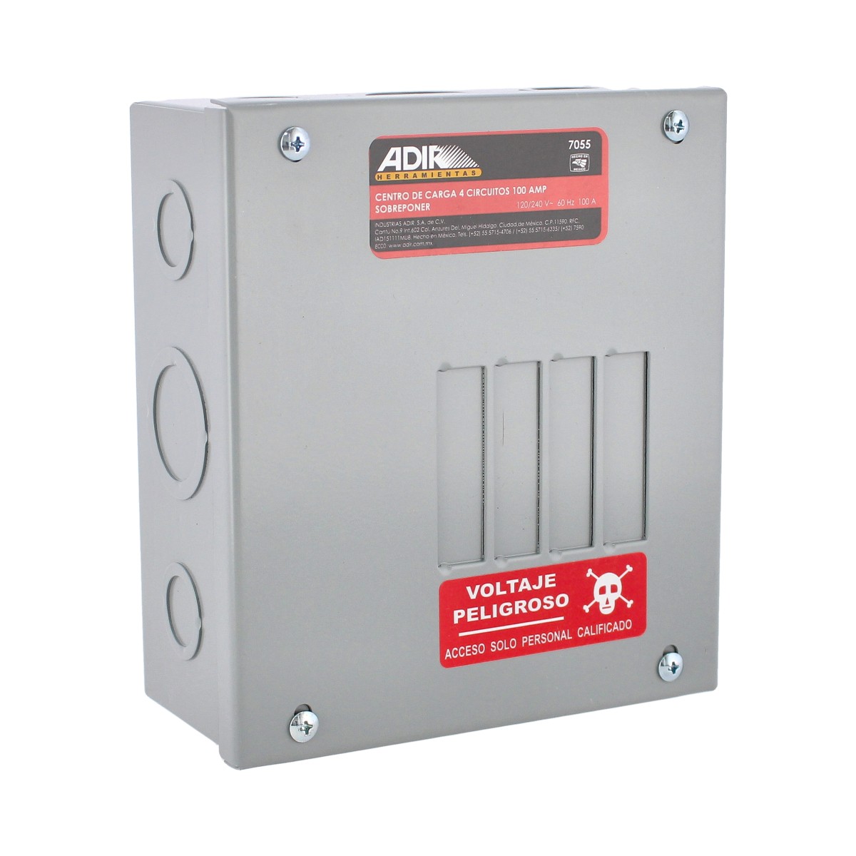 Centro de carga de 4 unidades 100 Amp de sobreponer 7055 Adir