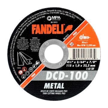 Disco para corte de metal 4-1/2" DCD-100 Fandeli