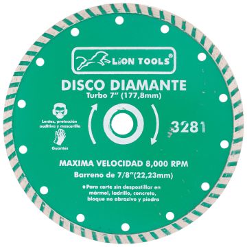 Disco diamante turbo 7" 3281 Lion Tools