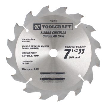 Disco sierra para corte de madera 7-1/4" x 16 D TC2326 Toolcraft