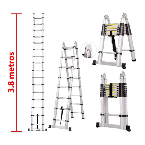 Escalera telescópica tipo tijera 3.8 metros Multiusos